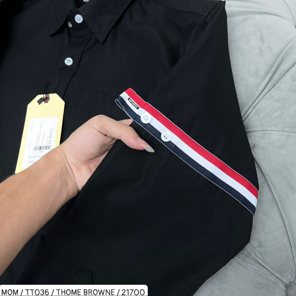 Áo Sơ Mi THOME Đen 4 Vạch Cánh Tay Cao Cấp Áo Somi Like_AU Trắng 4 Vạch Khóa Zip Chất Vải Lụa Mát Mịn