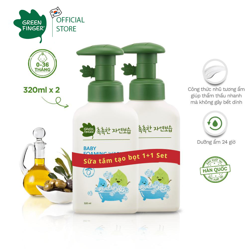 Combo 2 chai Sữa Tắm Tạo Bọt Dưỡng Ẩm Cho Bé (0-36 tháng) GREENFINGER CHOKCHOK MOISTURE BABY FOAMING WASH 320ml