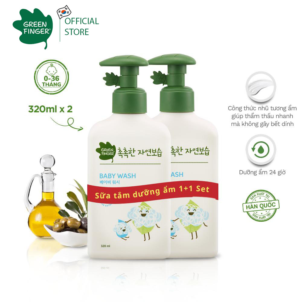 Combo 2 chai Sữa Tắm Dưỡng Ẩm cho bé (0-36 tháng) GREENFINGER CHOKCHOK MOISTURE BABY WASH 320ml