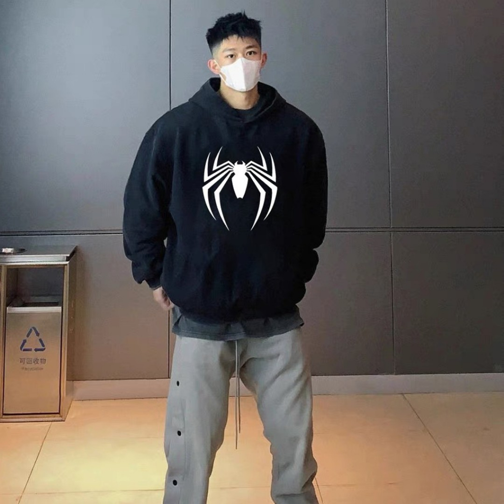 Áo hoodie zip form rộng 2 lớp có mũ deliz dành cho cặp đôi tặng người yêu chất nỉ cotton chui đầu in nhện 5D