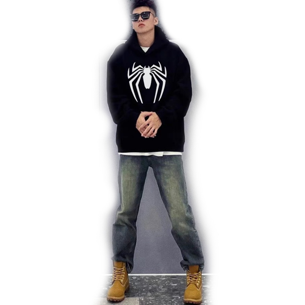 Áo hoodie zip form rộng 2 lớp có mũ deliz dành cho cặp đôi tặng người yêu chất nỉ cotton chui đầu in nhện 5D