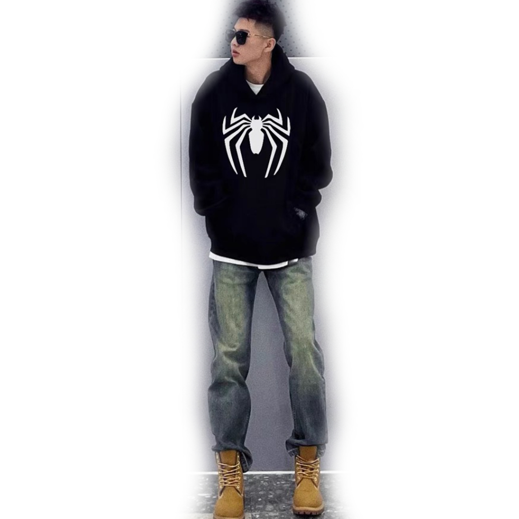 Áo hoodie zip form rộng 2 lớp có mũ deliz dành cho cặp đôi tặng người yêu chất nỉ cotton chui đầu in nhện 5D