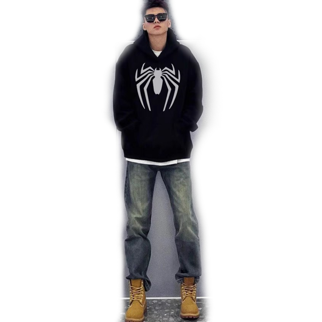 Áo hoodie zip form rộng 2 lớp có mũ deliz dành cho cặp đôi tặng người yêu chất nỉ cotton chui đầu in nhện 5D