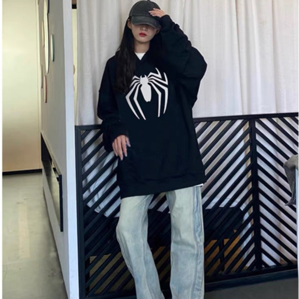 Áo hoodie zip form rộng 2 lớp có mũ deliz dành cho cặp đôi tặng người yêu chất nỉ cotton chui đầu in nhện 5D