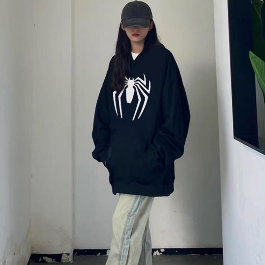 Áo hoodie zip form rộng 2 lớp có mũ deliz dành cho cặp đôi tặng người yêu chất nỉ cotton chui đầu in nhện 5D