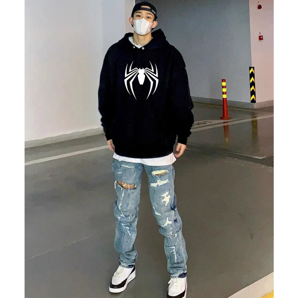 Áo hoodie zip form rộng 2 lớp có mũ deliz dành cho cặp đôi tặng người yêu chất nỉ cotton chui đầu in nhện 5D