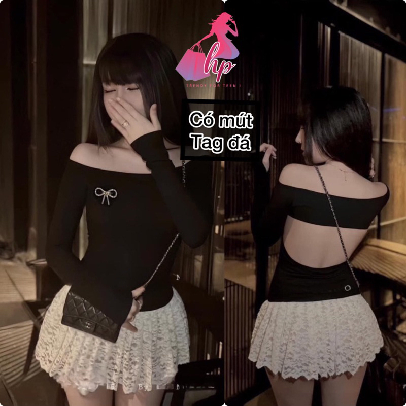 Sét đồ nữ sang chảnh áo trễ vai hở lưng có mút kèm chân váy ren có quần G374