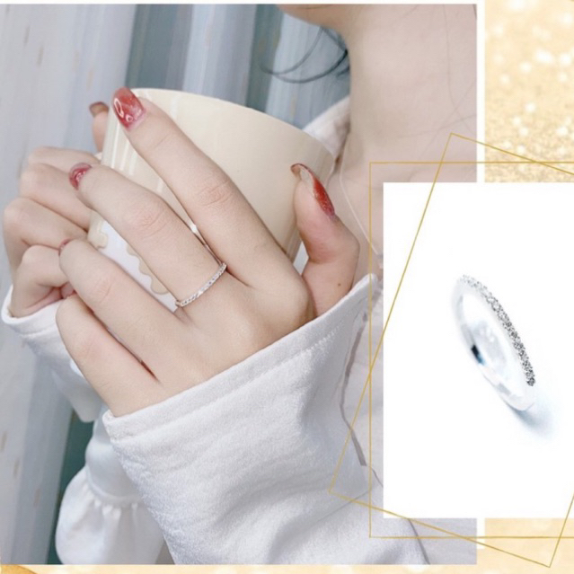 NHẪN BẠC ĐÍNH HỘT NỬA VÀNH