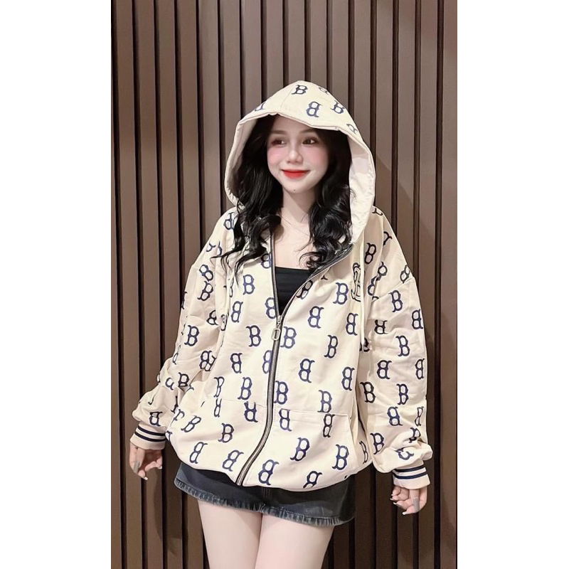 Áo khoác nỉ hoodie phom to rộng unisex, áo khoát nữ nỉ bông khoá kéo thêu mặc thu đông G405