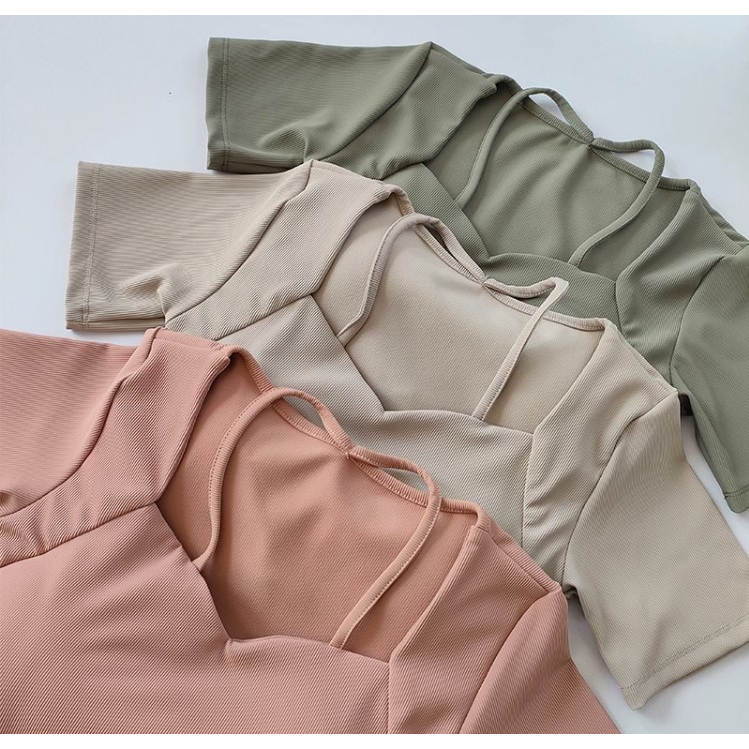 Áo Thun Tập Gym Yoga Croptop Ôm Body 𝐂𝐎́ 𝐌𝐔́𝐓 Thể Thao Nữ Thun Softy Mềm Mịn Siêu Thoáng Mát Tôn Dáng GYMSTORE 279