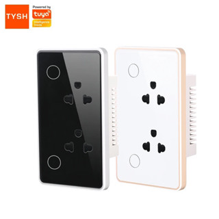 Ổ Cắm Điện Thông Minh Wifi Viền Vàng Tuya Âm Tường Chữ Nhật Điều Khiển Từ Xa 10A Hẹn Giờ Điều Khiển Từ Xa