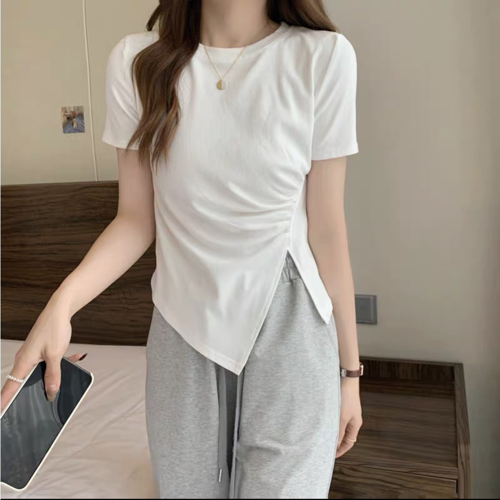 Áo thun nữ kiểu lệch tà - Áo thun nữ dáng ôm body tay ngắn chất thun cotton Thương Hiệu Xavia