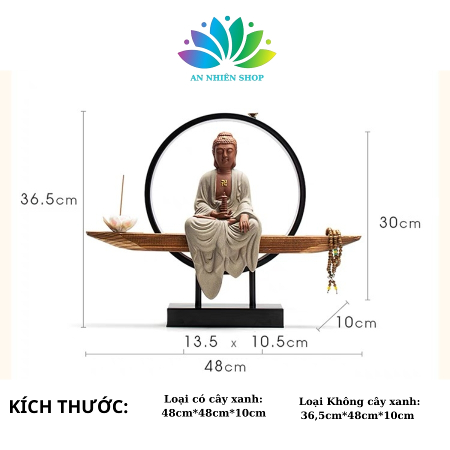 Thác Khói Trầm Hương Tượng Quan Thế Âm Bồ Tát , Phong Thủy Bồ Tát An Nhiên Kệ Gỗ Có Đèn Led , Cây Xanh Tài Lộc