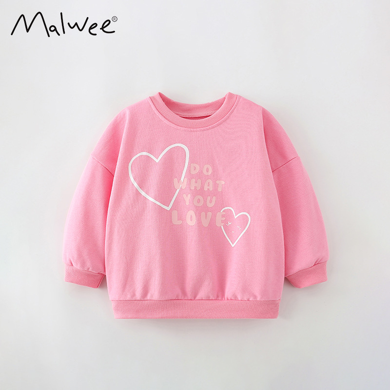 Mã 8639 áo nỉ bé gái Malwee màu hồng in họa tiết trái tim , chữ thời trang