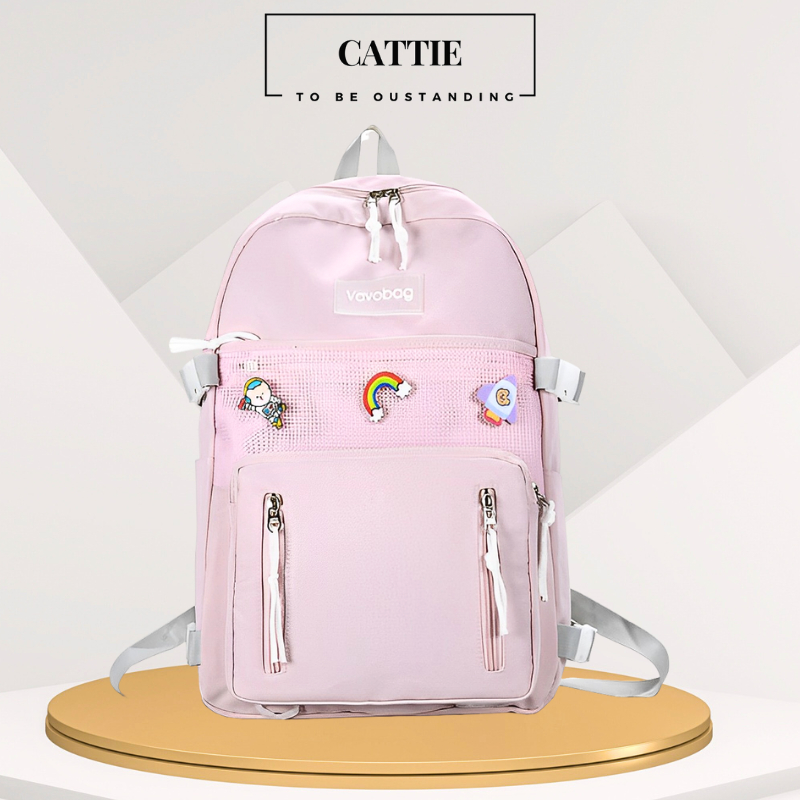 Balo đi học thời trang nam nữ kèm huy hiệu CATTIE SCHOOL CB006