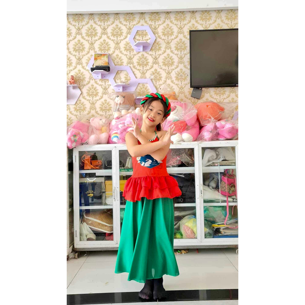 Váy yếm bé gái trung thu in hình sư tử, yếm trung thu bé gái