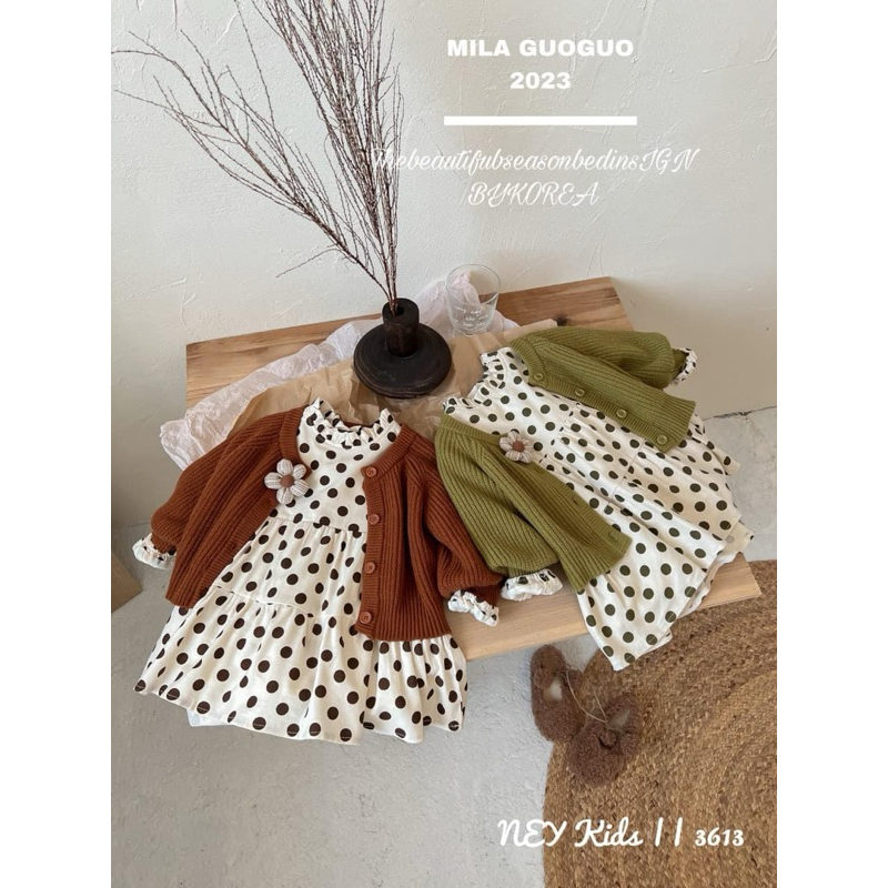 Set đầm + khoác cardigan bé gái