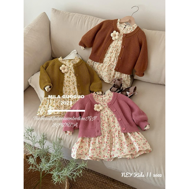 Set đầm + khoác cardigan bé gái