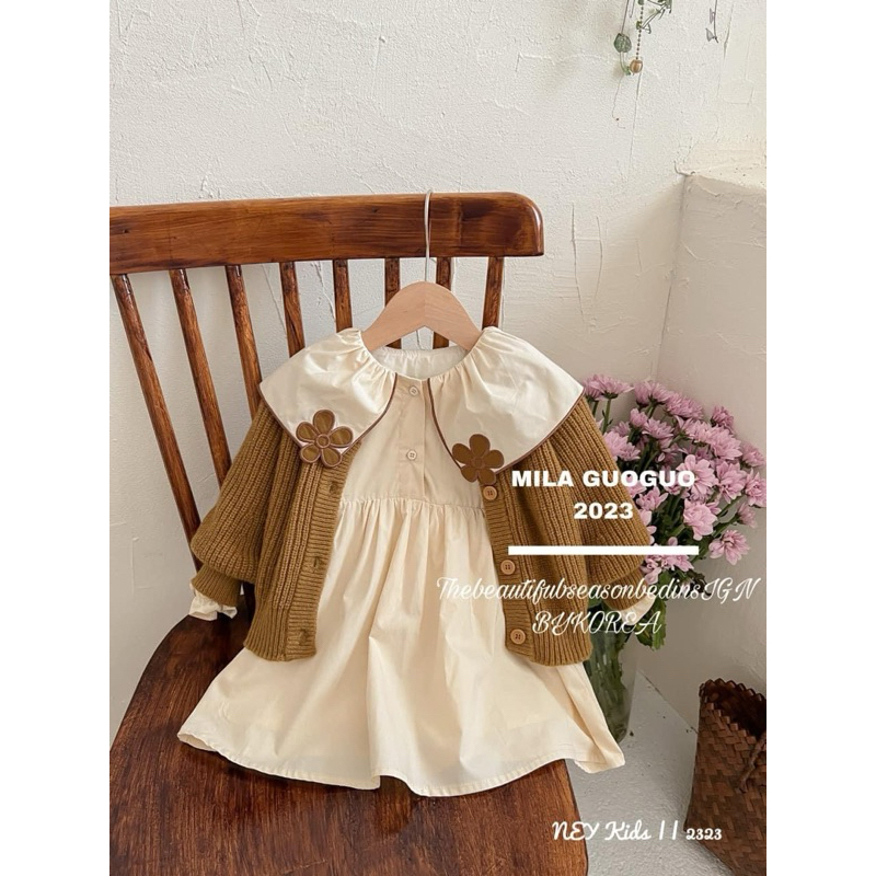 Set đầm + khoác cardigan bé gái