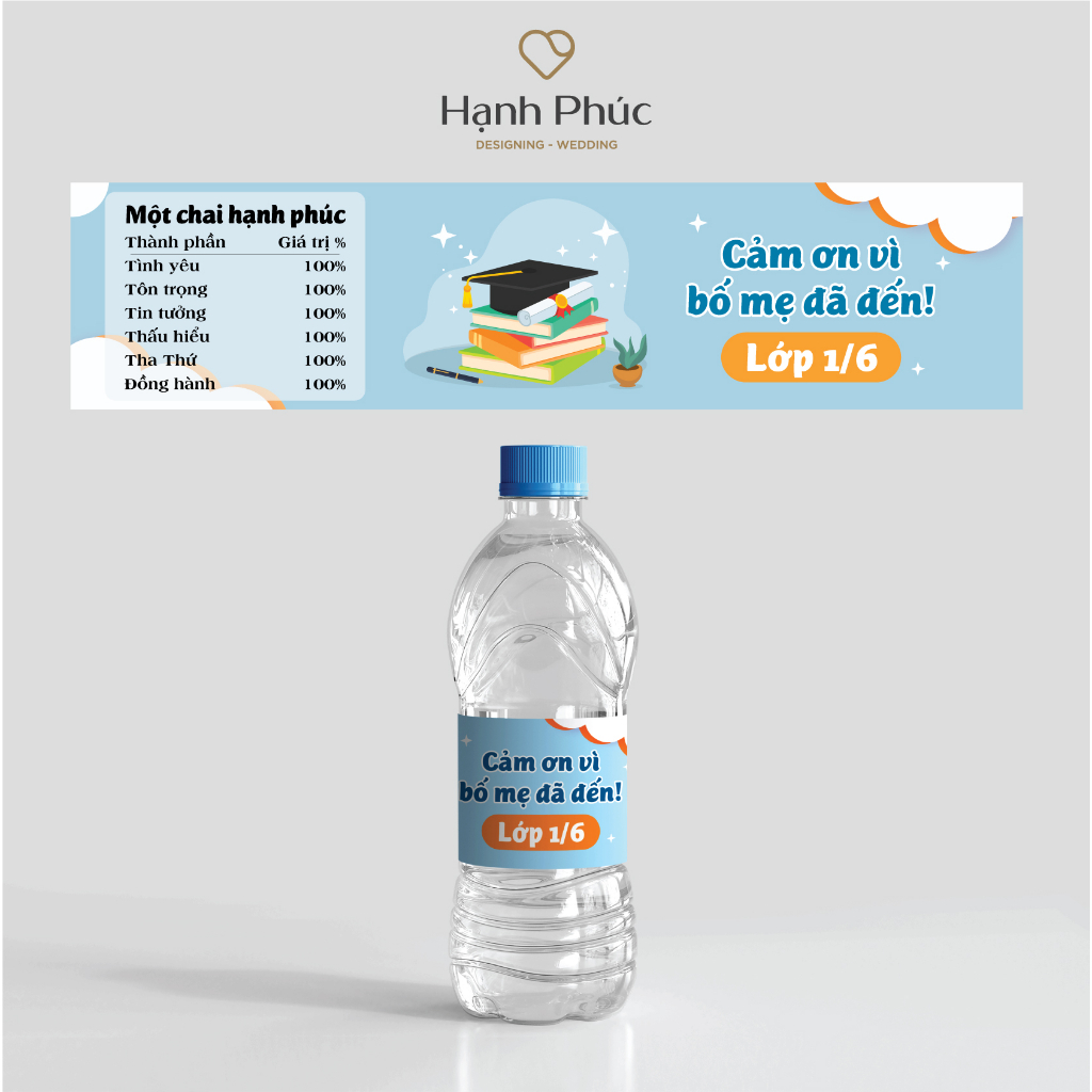 Tem nhãn dán nước suối Họp lớp - Sinhnhật - KT: 5cm x 20cm