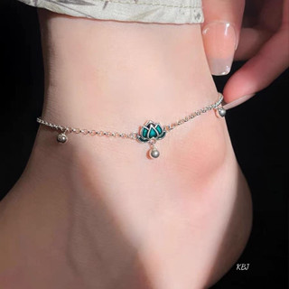 Lắc chân lắc tay nữ bạc Bibi dạng dây dày gắn hoa sen Bibisilver