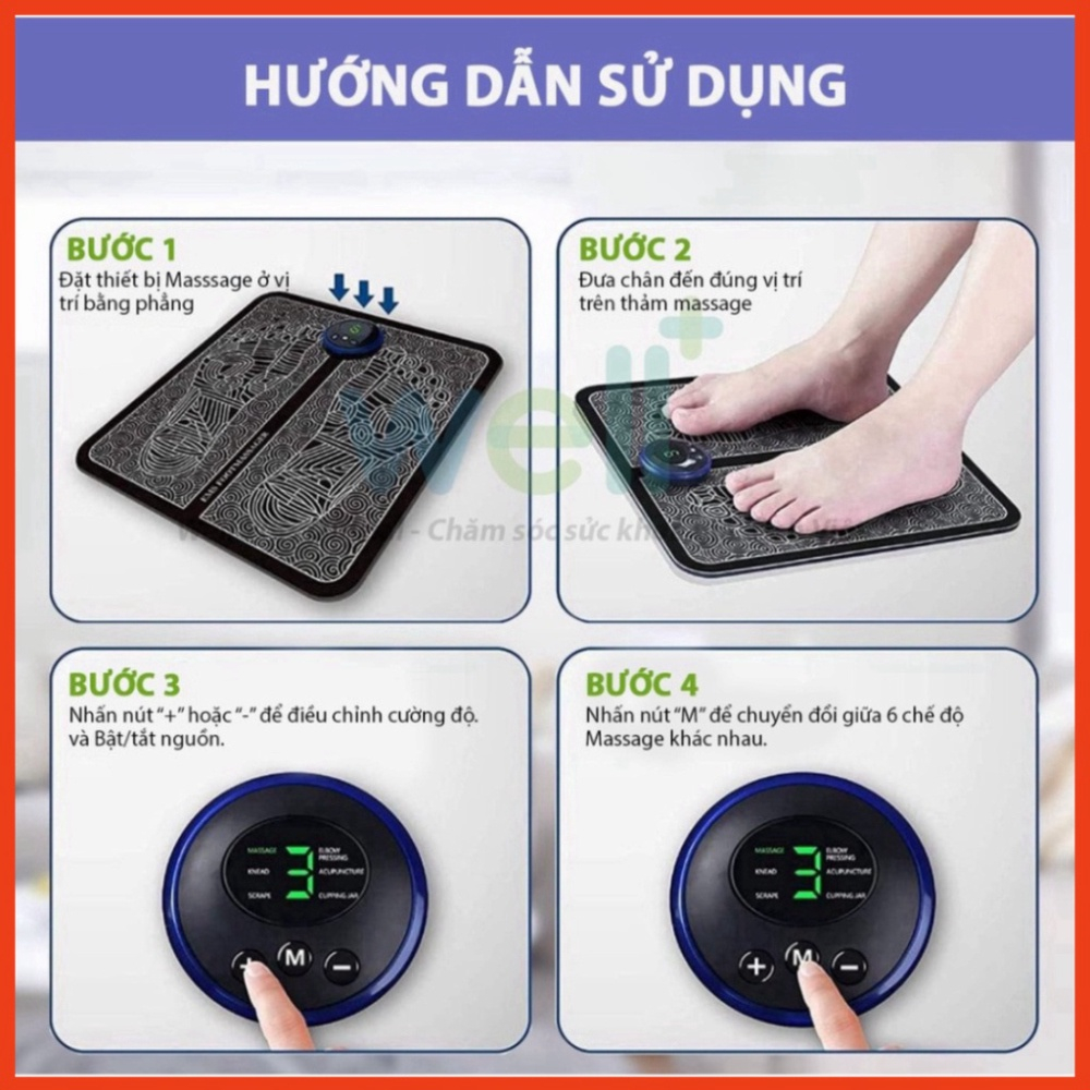 Thảm Massage Chân Xung Điện EMS Có LED Hiển Thị, 6 quy cách massas Bàn Chân, Giúp lưu thông Khí Huyết