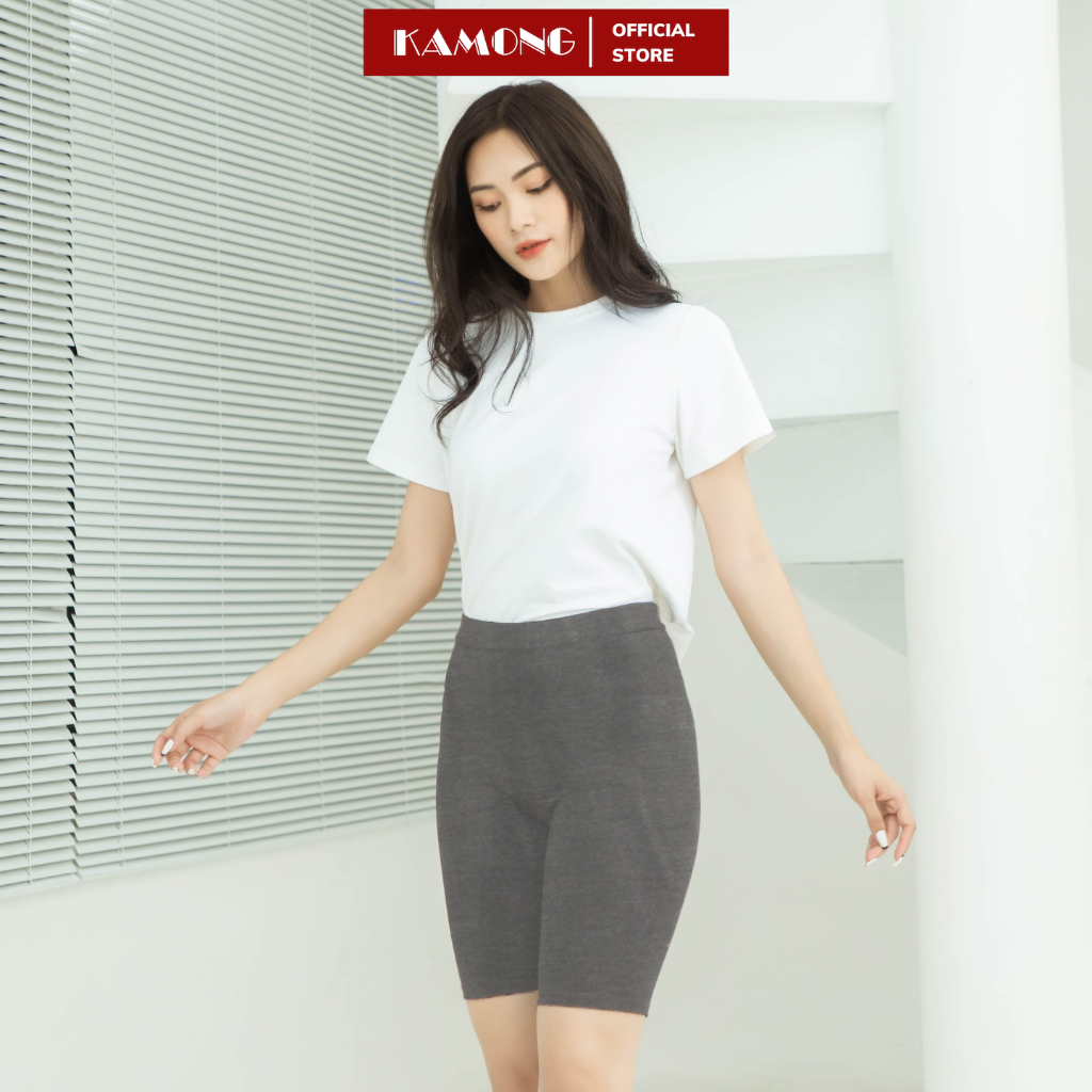 Quần legging đùi nữ KAMONG vải cotton dẻo co dãn tốt cạp cao dáng ngắn LG001