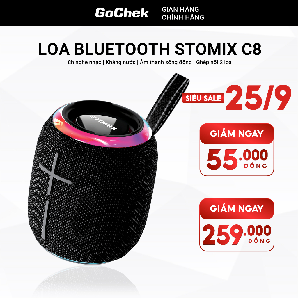 Loa Stomix Gochek Bluetooth C8 khả năng chống nước IPX7, chuẩn nén âm thanh AAC