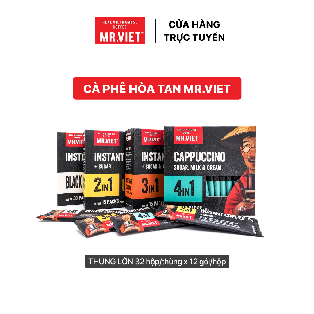 [Thùng cà phê hòa tan], 32 hộp cà phê MR.VIET Coffee