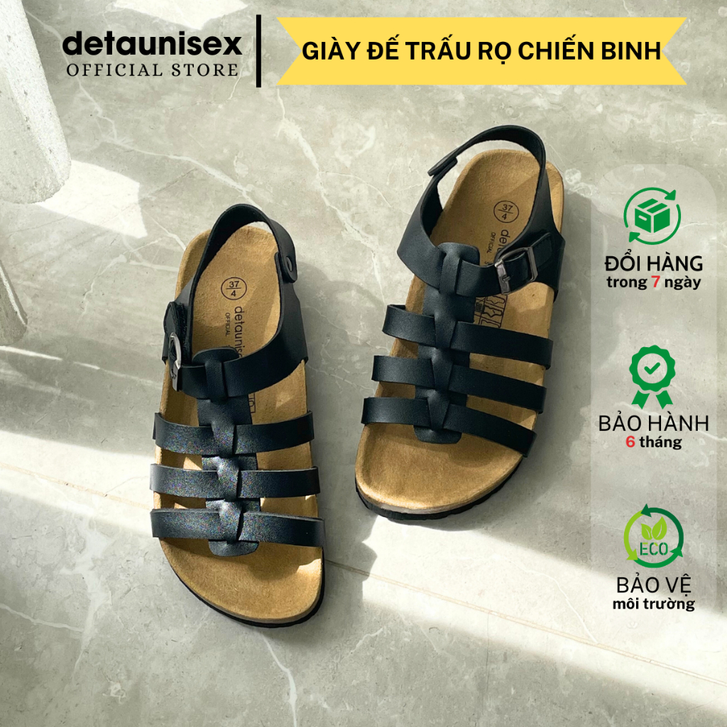 Dép đế trấu sandal rọ chiến binh nam nữ Birken cá tính Detaunisex màu ĐEN - SATA41D