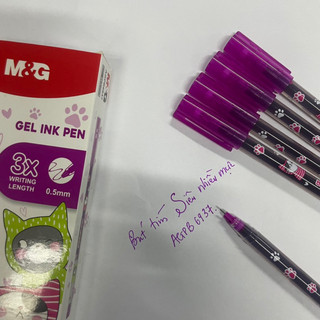 Bút bi mực gel màu tím đậm nhiều mực AGPB6930 nét 0.5 thương hiệu M&G hình mèo cute cho học sinh cấp 1
