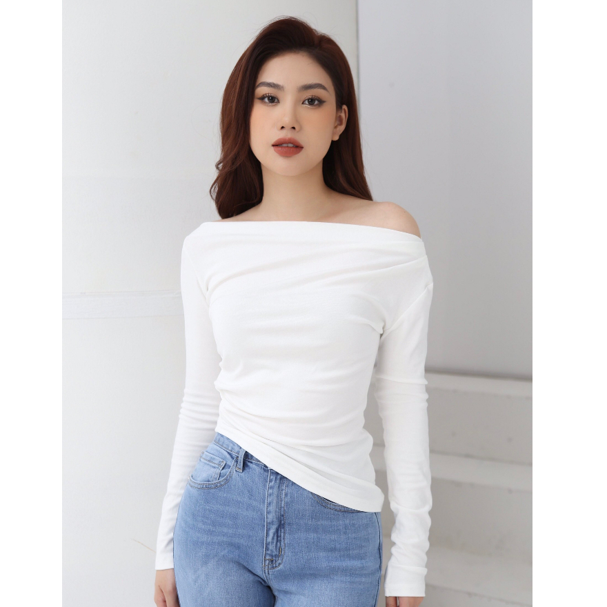 Áo thun kiểu nữ lệch vai dáng ôm sexy chất liệu cotton co giãn 4 chiều thấm hút mồ hôi thoáng mát, CTWOMEN