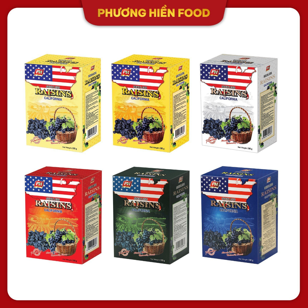 [Raisins] Nho khô đen Raisins 100g hộp giấy - hình lá cờ hiệu Lion Raisins nhập khẩu Mỹ