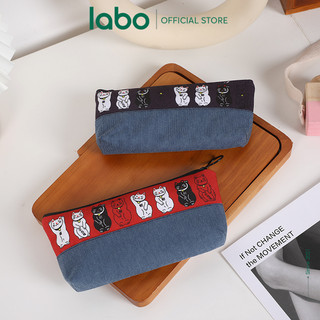 Túi bút denim hình mèo may mắn dễ thương labo