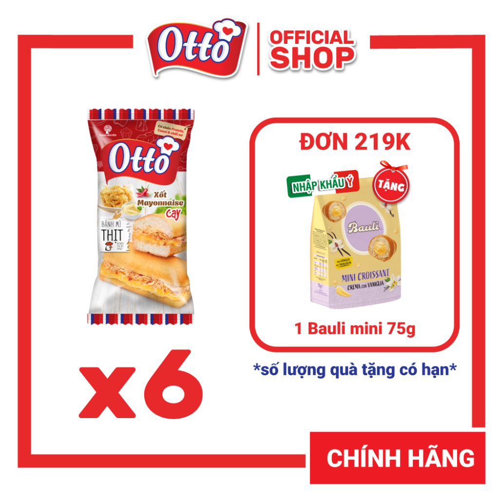 Combo 6 Gói Bánh Mì Tươi Thịt Xốt – Otto 50g | Bánh ăn sáng tiện lợi | Bánh mì tươi | Đồ ăn vặt
