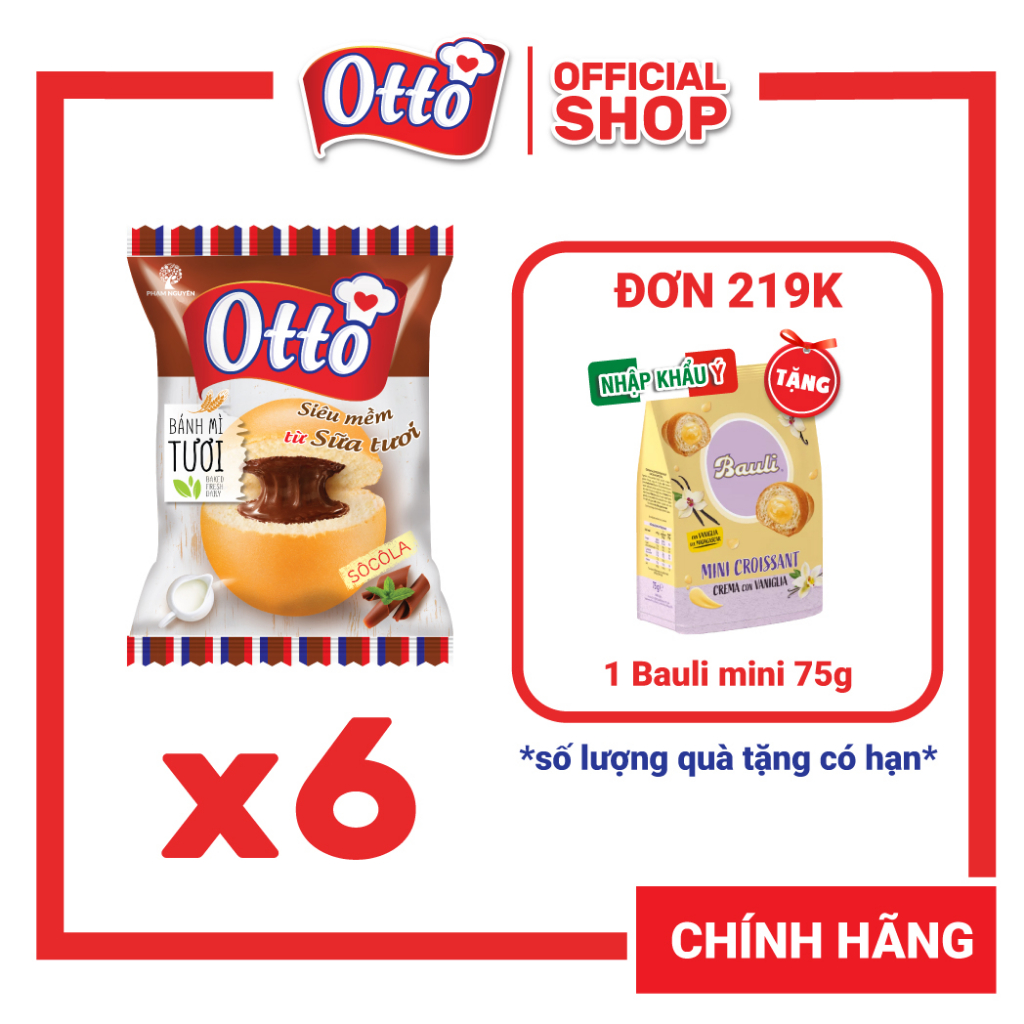Combo 6 Gói Bánh Mì Otto Tươi Nhân Kem 55g | Bánh ăn sáng tiện lợi | Bánh mì tươi | Đồ ăn vặt