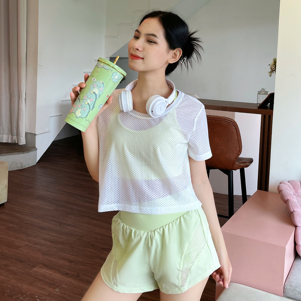 Áo lưới croptop cho nữ OLONA - Áo lưới thể thao tập Gym, Yoga chất vải cao cấp thoáng mát AC05
