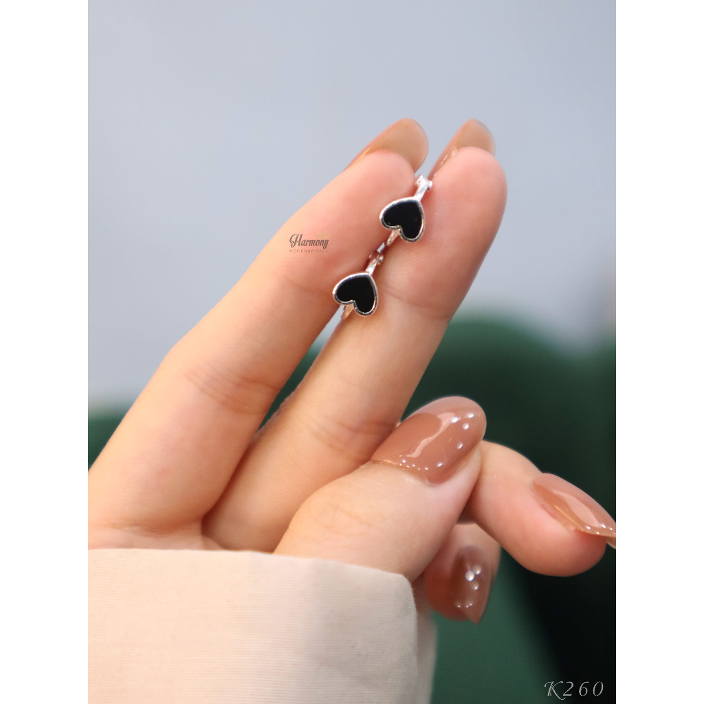 Khuyên tai tròn bạc nguyên chất màu đen ngôi sao, trái tim, chữ nhật Black Earrings | HARMONY ACCESSORIES K260