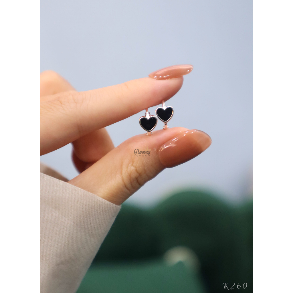 Khuyên tai tròn bạc nguyên chất màu đen ngôi sao, trái tim, chữ nhật Black Earrings | HARMONY ACCESSORIES K260