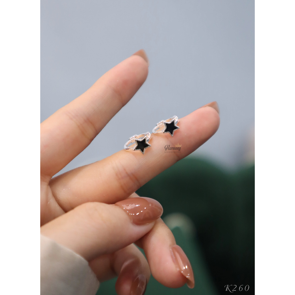 Khuyên tai tròn bạc nguyên chất màu đen ngôi sao, trái tim, chữ nhật Black Earrings | HARMONY ACCESSORIES K260