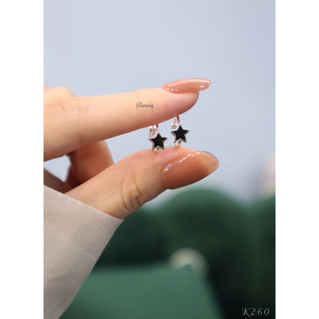 Khuyên tai tròn bạc nguyên chất màu đen ngôi sao, trái tim, chữ nhật Black Earrings | HARMONY ACCESSORIES K260
