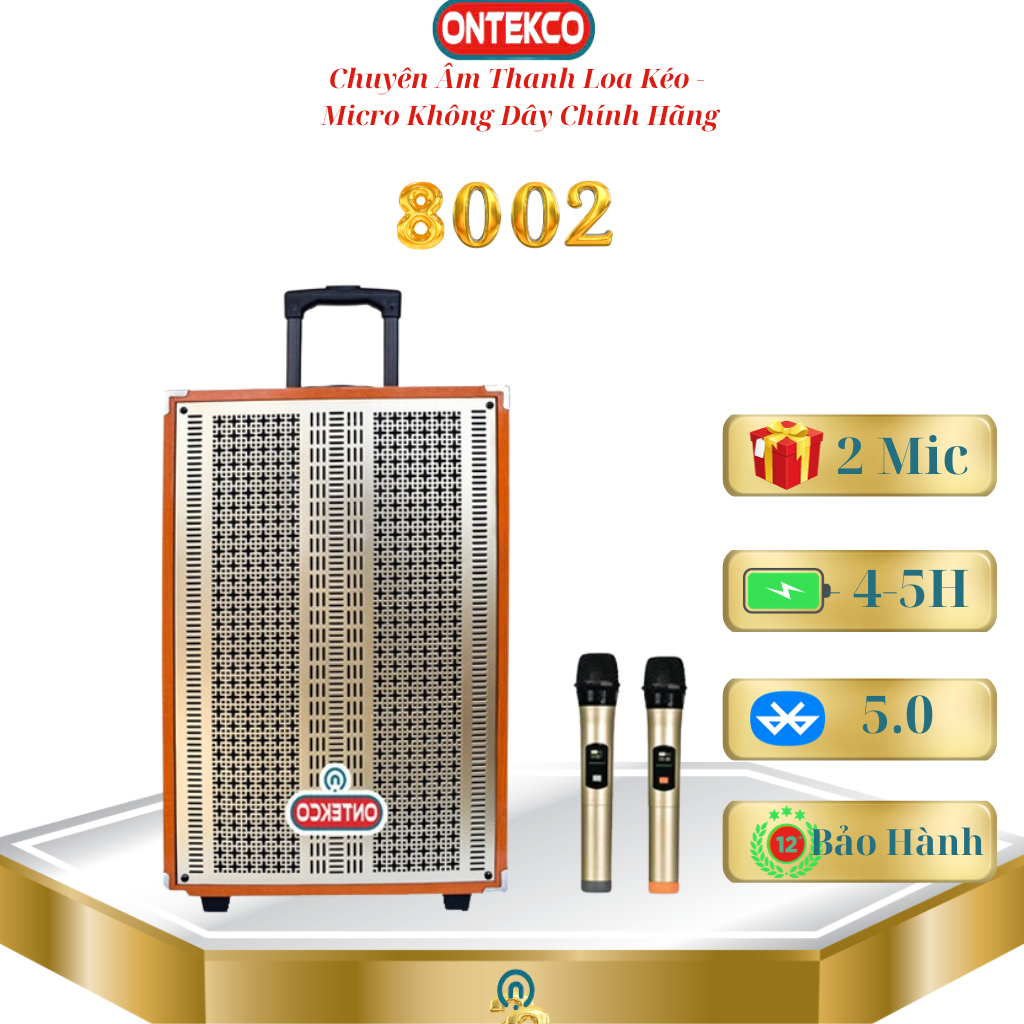 Loa kéo kèm Mic Chính Hãng Ontekco Hozing 8002 Tặng kèm 2 mic hát karaoke quá hay. Bảo Hành 1 năm