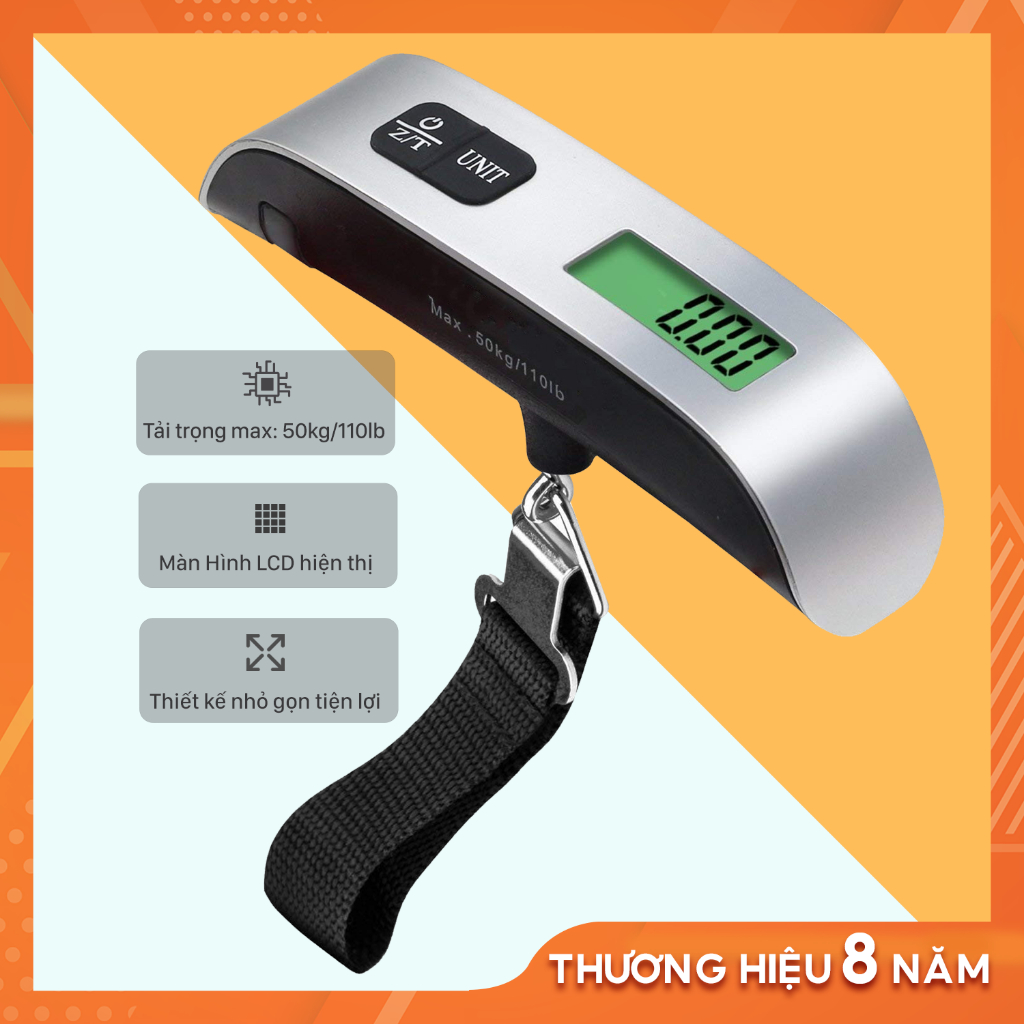Cân Hành Lý Xách Tay Bỏ Túi, Cân Điện Tử Cầm Tay Max 50kg Màn Hình LCD Cân Treo Móc