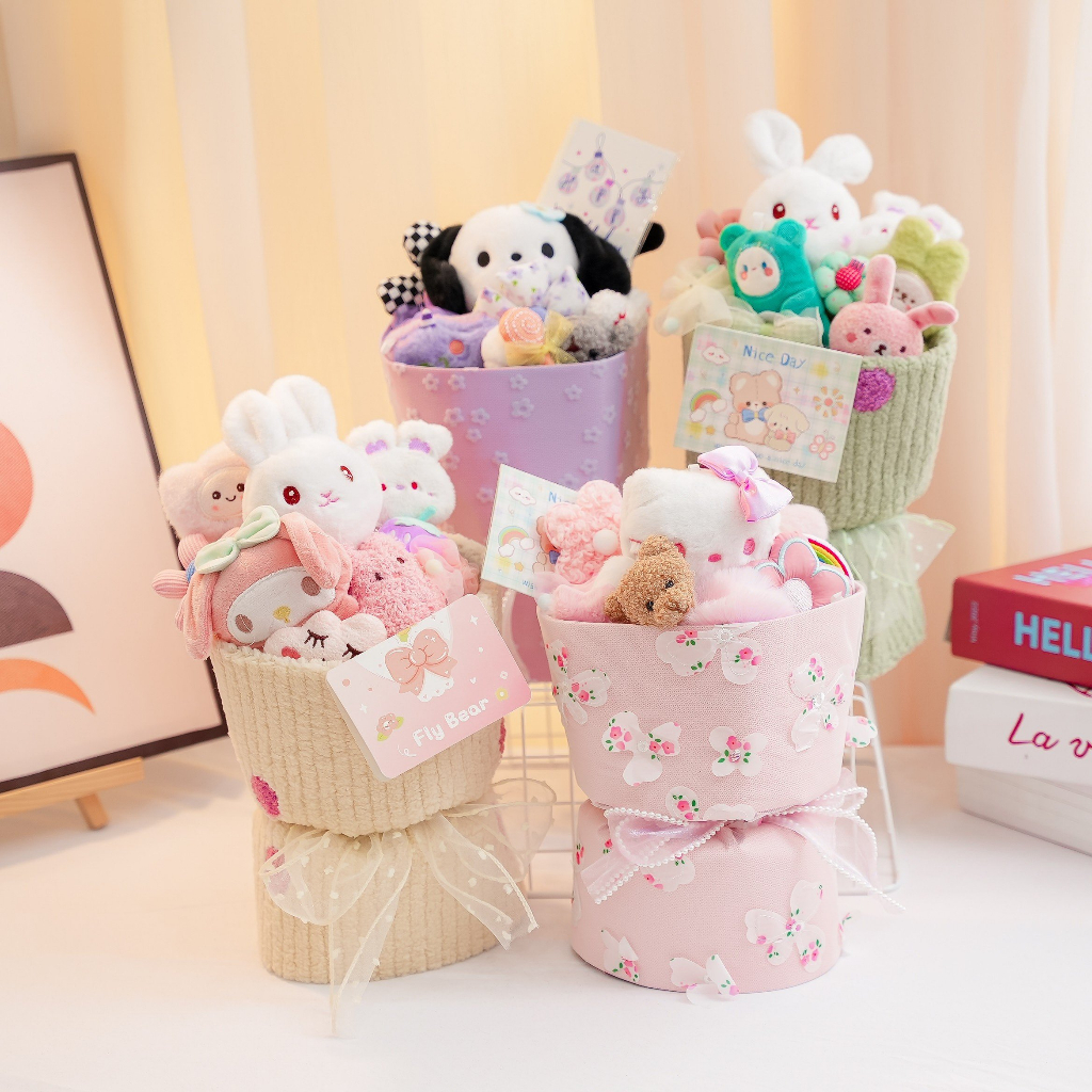 Bó hoa gấu nhồi bông hình thú đa dạng xinh xắn làm quà tặng cao cấp Vua Gấu Bông