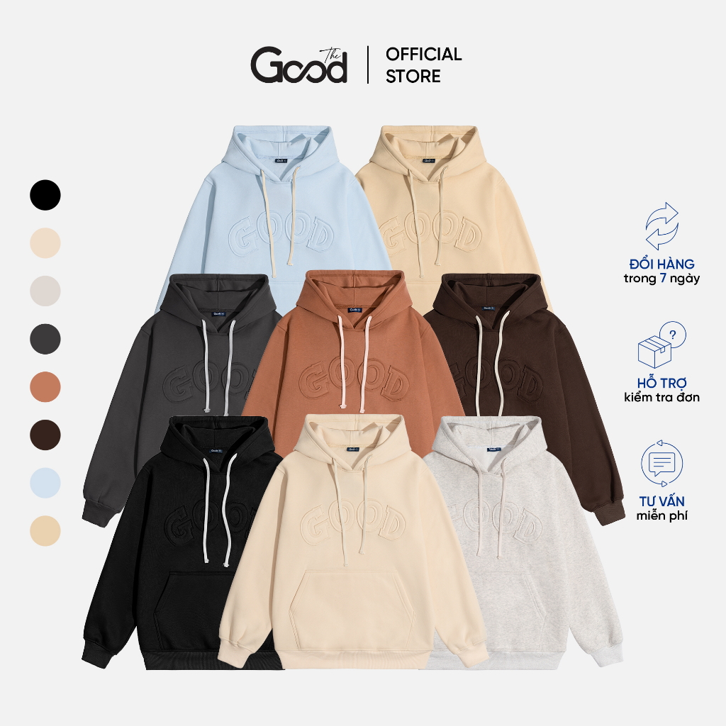 Áo Hoodie THE GOOD Ryder Hoạ Tiết Chữ Thêu , Áo Hoodie Nỉ Bông Unisex Form Rộng Basic