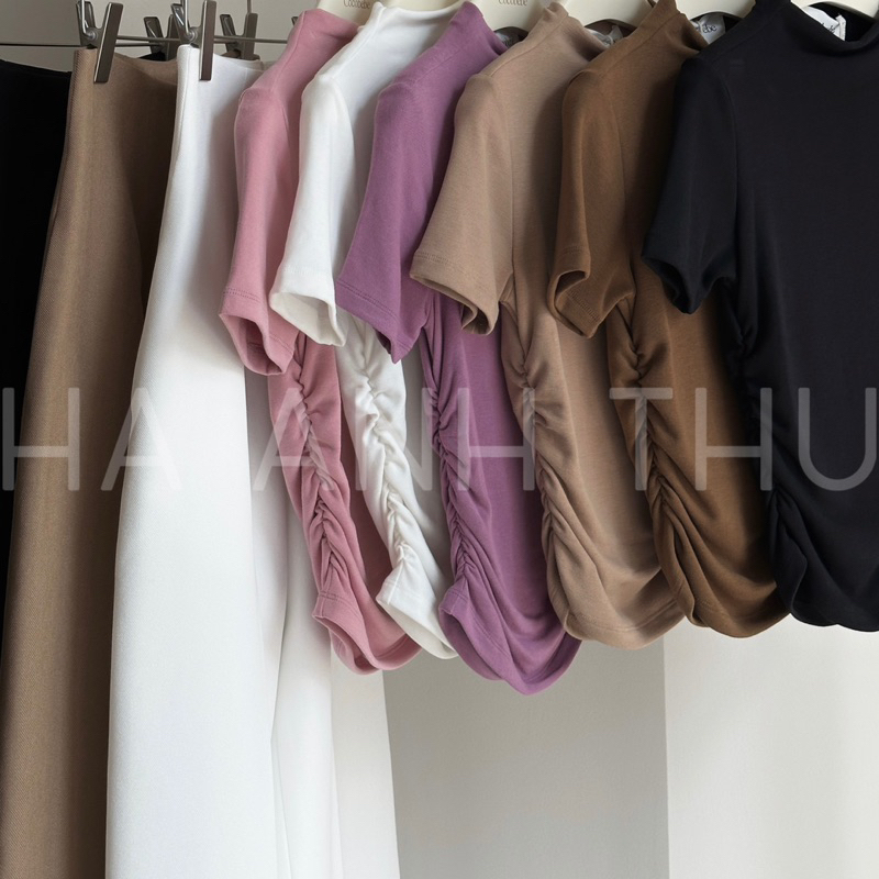 Áo Thun Tay Ngắn Cổ Cao Nhún Eo Thiết Kế - Hàng Loại 1