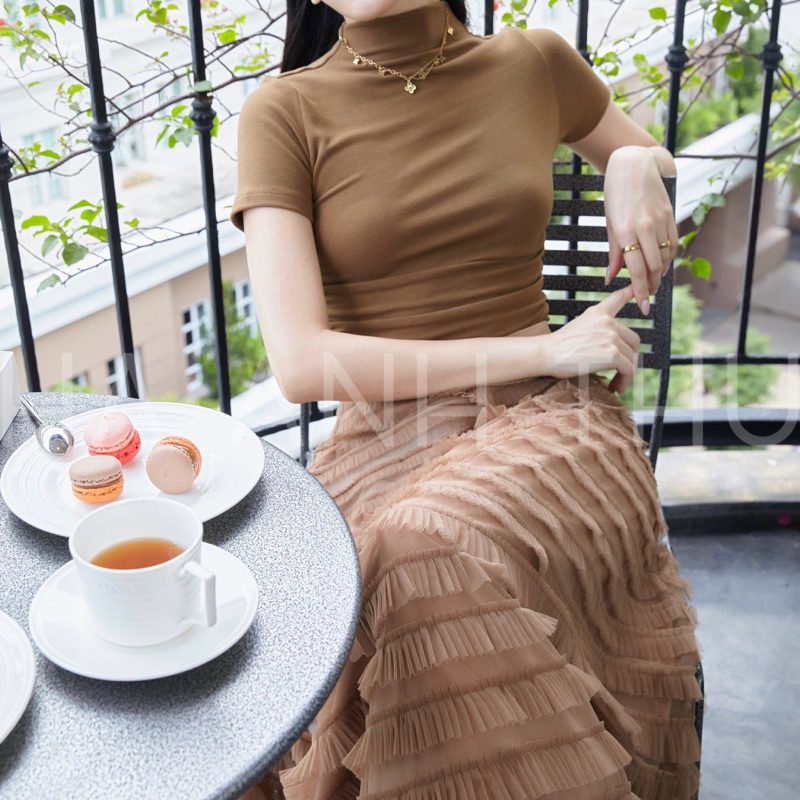 Áo Thun Tay Ngắn Cổ Cao Nhún Eo Thiết Kế - Hàng Loại 1