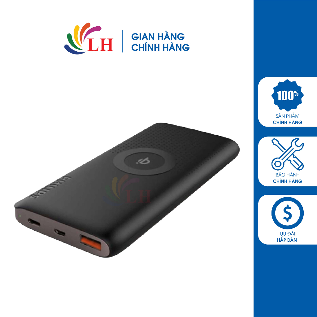 Đế sạc không dây Philips 20W PD 10000mAh DLP6645CB/97 - Hàng chính hãng