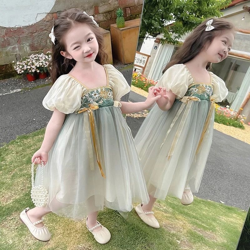 Đầm bé gái, đầm cổ trang thêu hoa siêu xinh cho bé đi chơi đi tiệc chụp hình dã ngoại