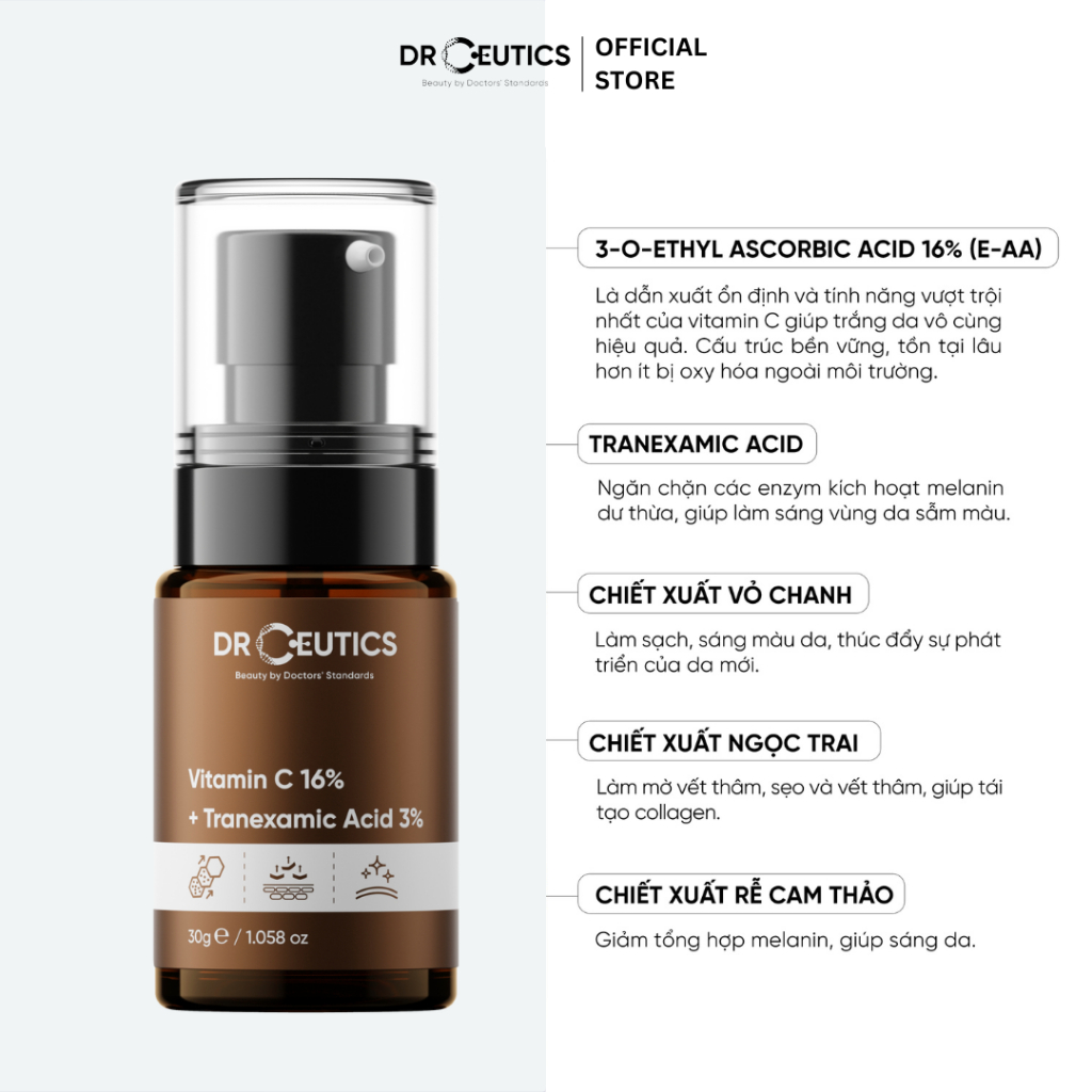 DRCEUTICS Serum Vitamin C 16% DrCeutics Ngăn Ngừa Lão Hóa Và Làm Sáng Da (30ml)